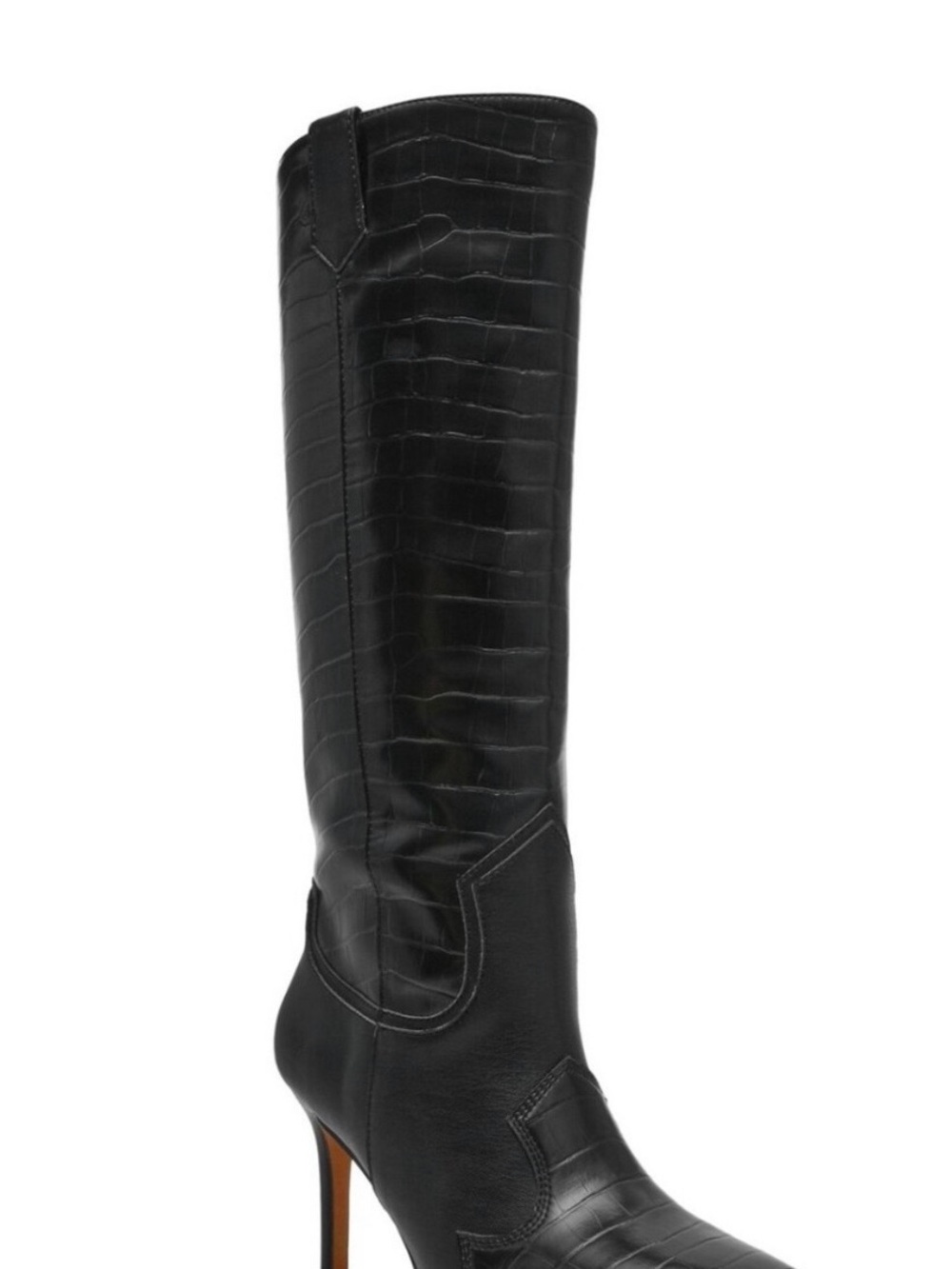 Steven By Steve Madden Black Croc-Embossed Knee-High Stiletto Boot